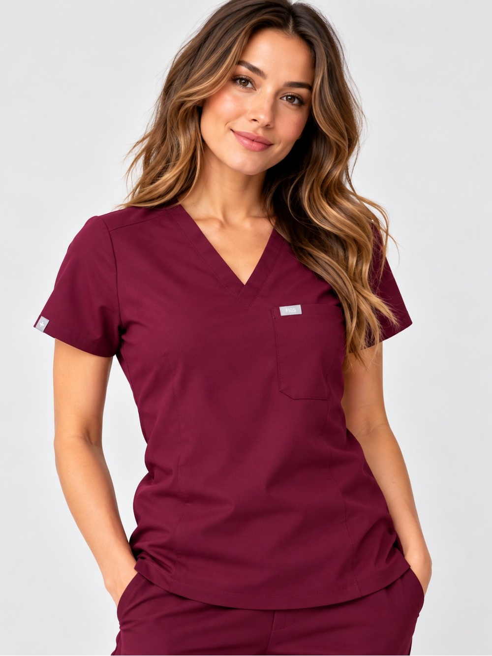 FIGS Catarina Scrub Top Womens XS Burgundy Wine V Neck One Pocket FW1000